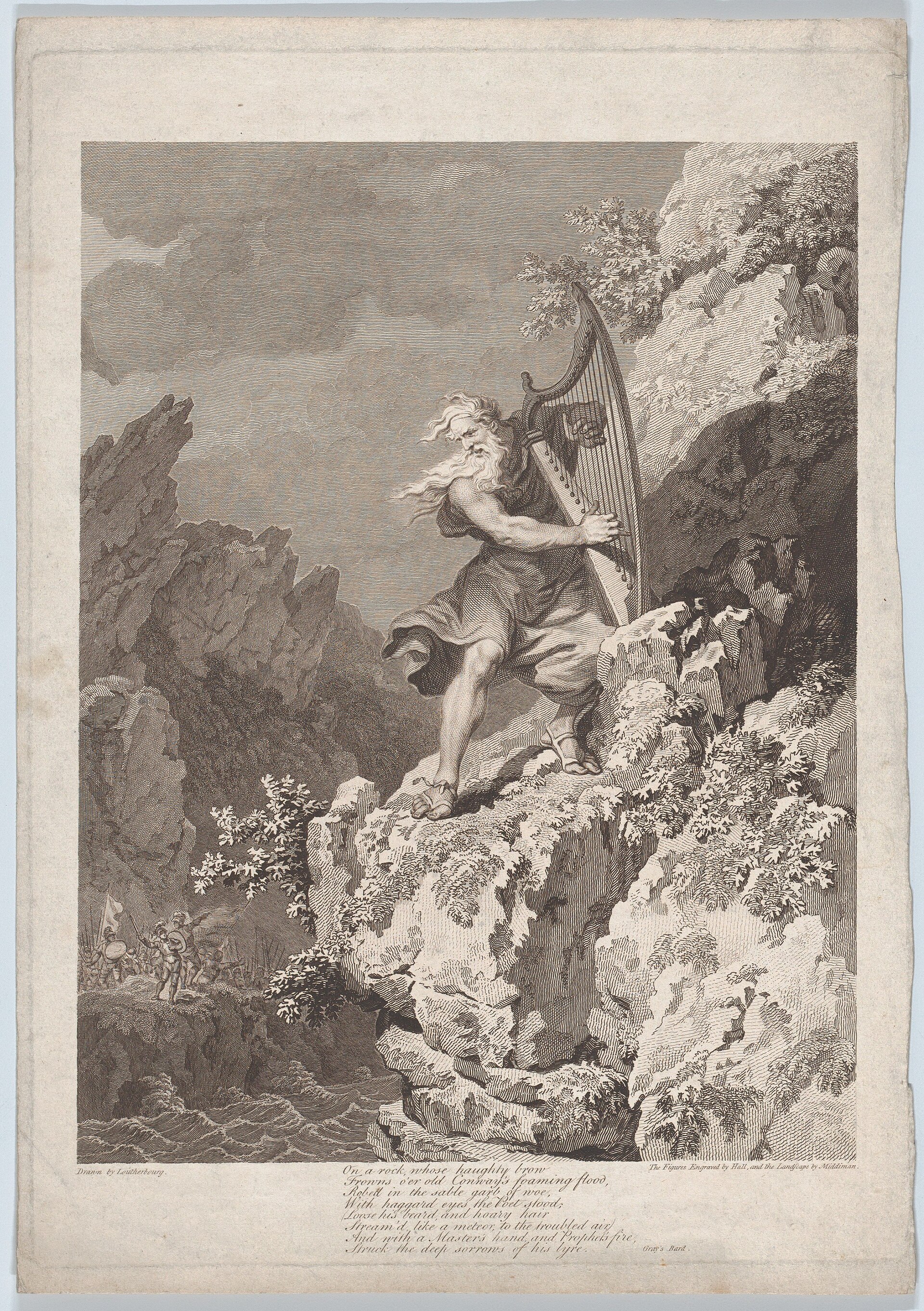 Historic engraved scene titled The Bard, associated with Edward Jones's collection of Welsh music